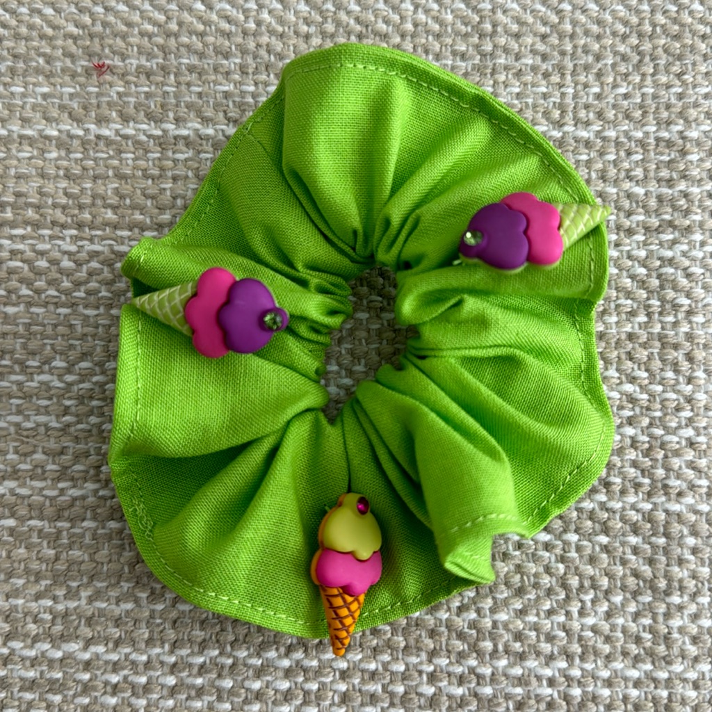 Scrunchie Ice Cream Ice Cream Lime Green With Sawn On Ice Cream Deco Nwot